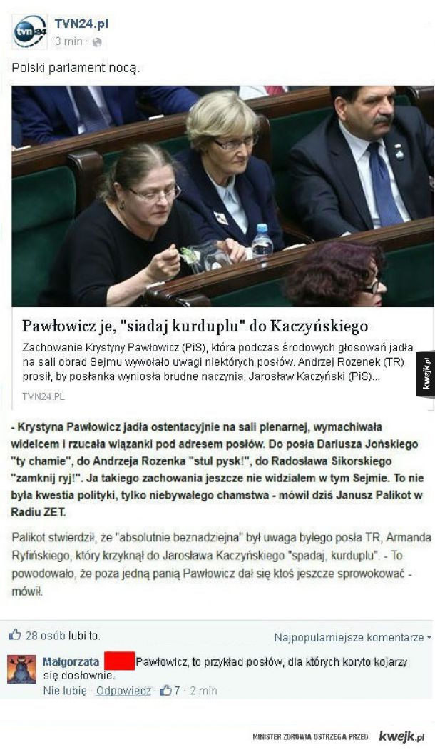 Pawłowicz ostentacyjnie jadła w Sejmie 