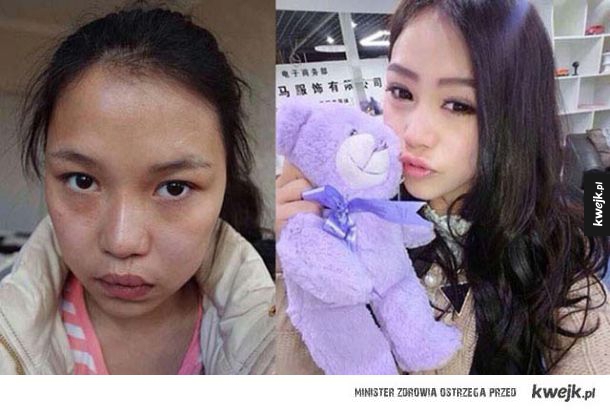 Azjatki  przed i po make upie