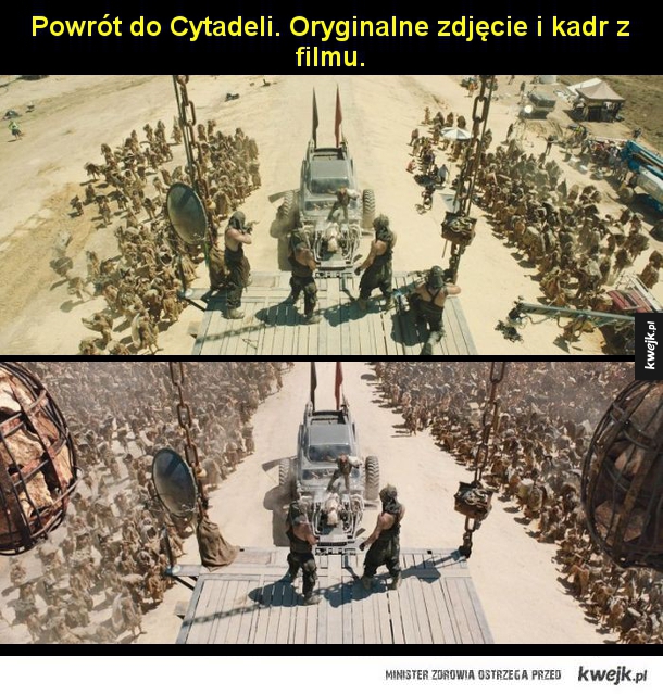 Mad Max w trakcie kręcenia filmu i po dodaniu efektów specjalnych