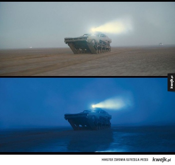 Mad Max w trakcie kręcenia filmu i po dodaniu efektów specjalnych