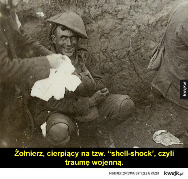 Żołnierz cierpiący na tzw. "shell-shock', czyli traumę wojenną.