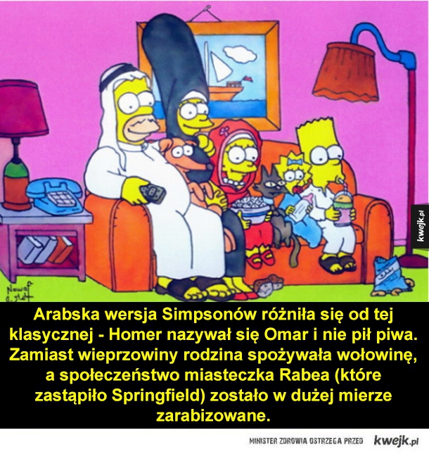 Arabska wersja Simpsonów różniła się od tej klasycznej - Homer nazywał się Omar i nie pił piwa. Zamiast wieprzowiny rodzina spożywała wołowinę, a społeczeństwo miasteczka Rabea (które zastąpiło Springfield) zostało w dużej mierze zarabizowane.