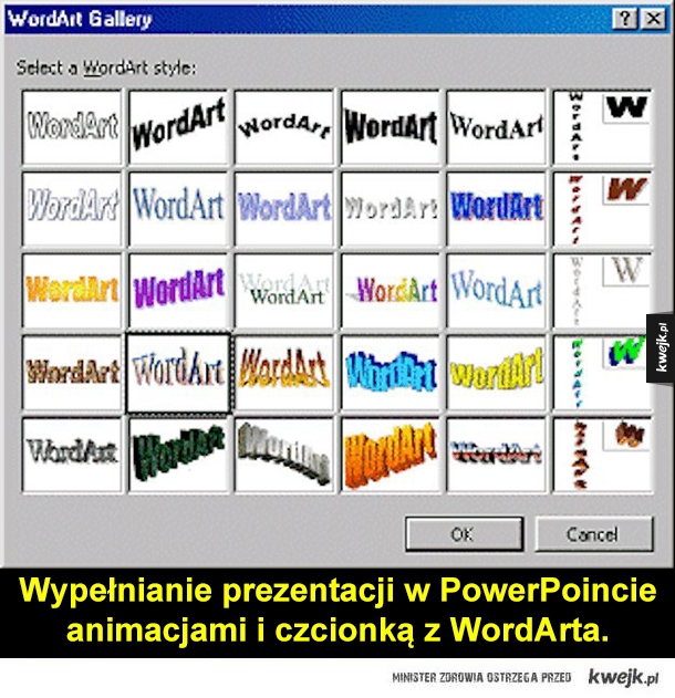 Wypełnianie prezentacji w PowerPoincie animacjami i czcionką z WordArta.