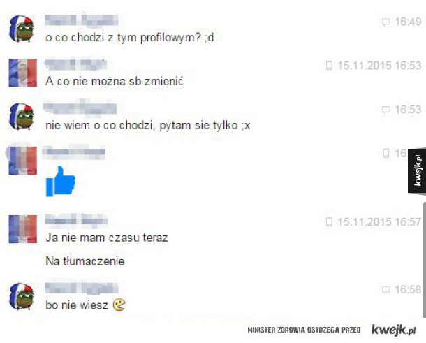 Co oznacza profilowe z flagą Francji?