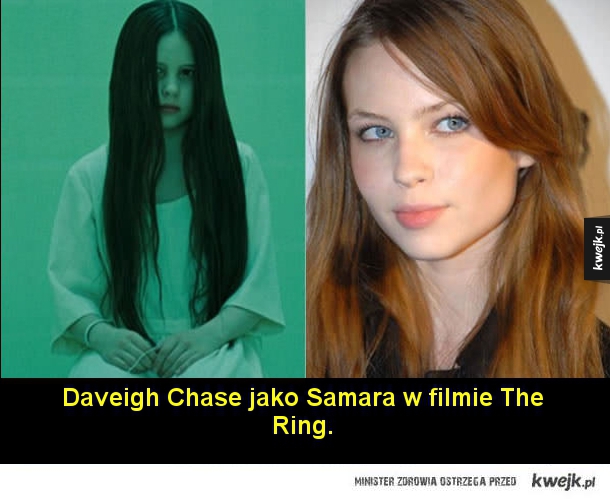 Daveigh Chase jako Samara w filmie The Ring  Michelle Trachtenberg Dawn Summers w serialu Buffy: Postrach wampirów   Nicola Peltz jako Katara w Ostatnim Władcy Wiatru  Tania Raymonde jako Cynthia w serialu Zwariowany świat Malcolma  Alexa Vega jako Carmen 