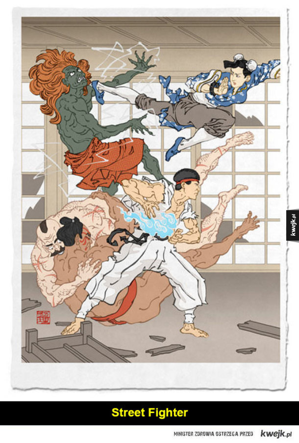Japońskie gry i anime w stylu klasycznych drzeworytów ukiyoe