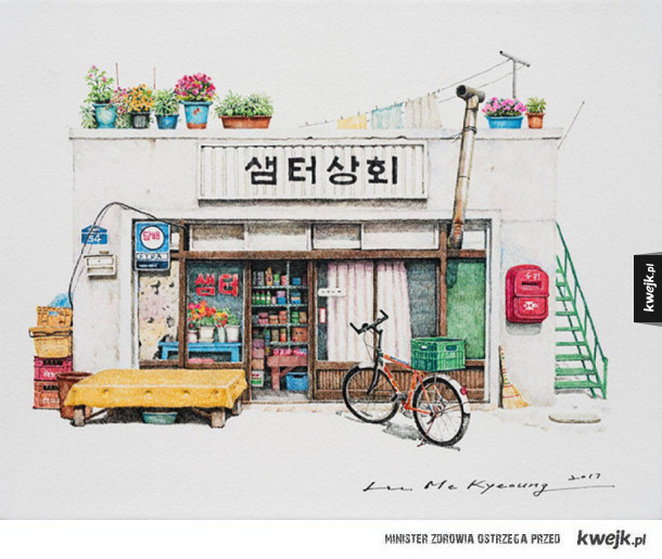 Rysunki południowokoreańskich sklepików autorstwa Me Kyeounga