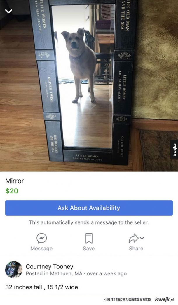 Zdjęcia ludzi próbujących sprzedać stare lustra