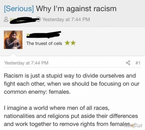 Jeżeli się z nim nie zgadzasz popierasz rasizm.