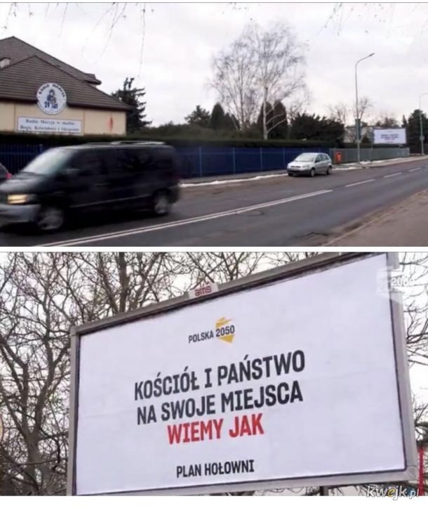 Tuż pod oknem Tadeusza Rydzyka zawisł billboard Ruchu Polska2050. Ładny i z przesłaniem.