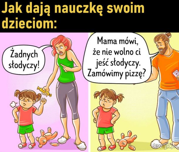 Porcja komiksów pokazujących różnice w metodach wychowawczych matek i ojców, obrazek 19