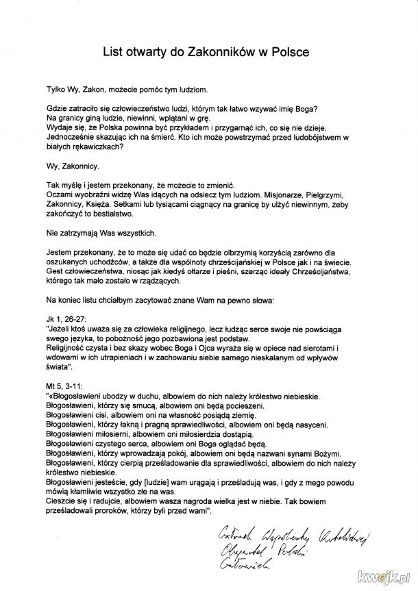 List otwarty do Zakonników w Polsce