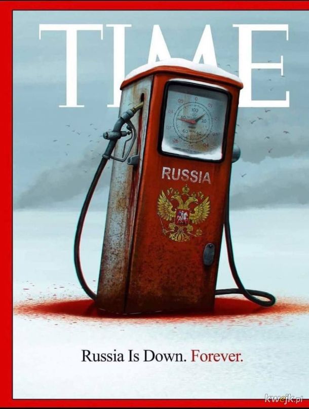 Okladka najnowszego magazynu "Time". Rosja jako stary, zardzewiały dystrybutor tonący we krwi.
