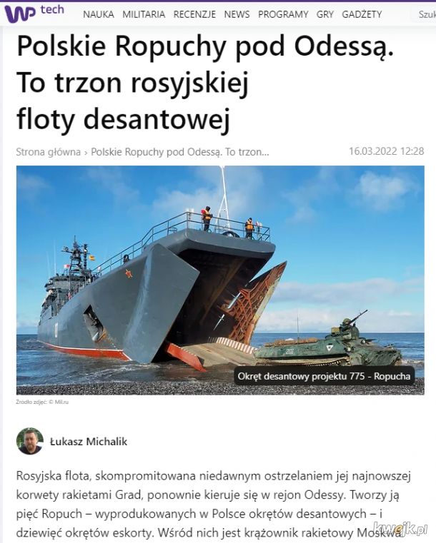 Trzeba jakoś zatrzeć zniwelować wrażenie po handlujących bronią Francuzach... Polska "TEŻ"  dostarczała Rosji okręty... (w latach 1974-80, gdy Polska to PRL, a Rosja - ZSRR) a