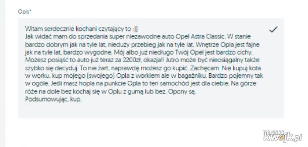 Dziadek sprzeda Opel Astra '99 przebieg 250 tyś