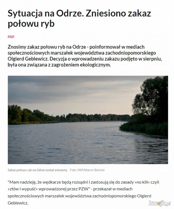 tymczasem w polskim "Czarnobylu" zniesiono zakaz wędkowania, choć "rzeką płynie już tylko śmierć", a rtęć występuje w stężeniu przekraczającym wszelkie normy i możliwości pomiaru