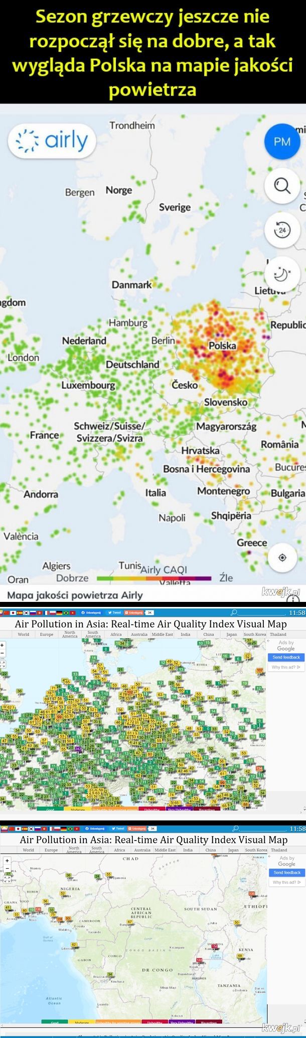 Jakość powietrza najwyraźniej jest dość zmienna. Za to w Afryce równikowej sezon grzewczy to się już zaczął na dobre.