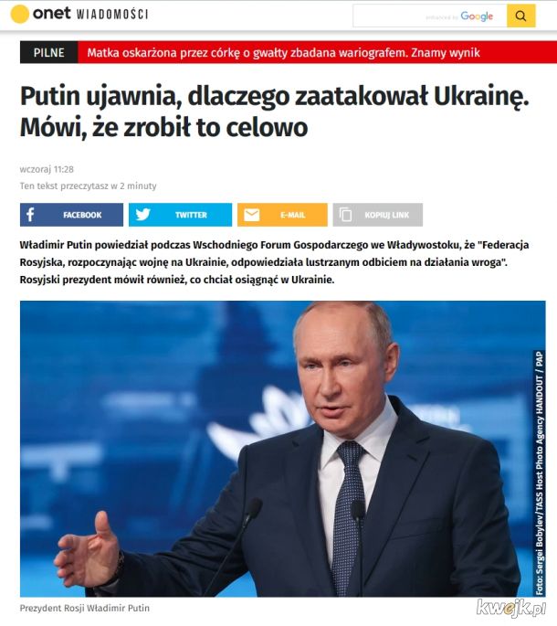 #ONET znów dokonał szokującego odkrycia. Trzymajcie się stołków: Putin nie zaatakował Ukrainy przypadkiem tylko CELOWO