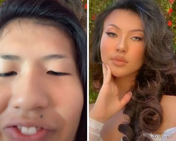 Przed i po nałożeniu makijażu.