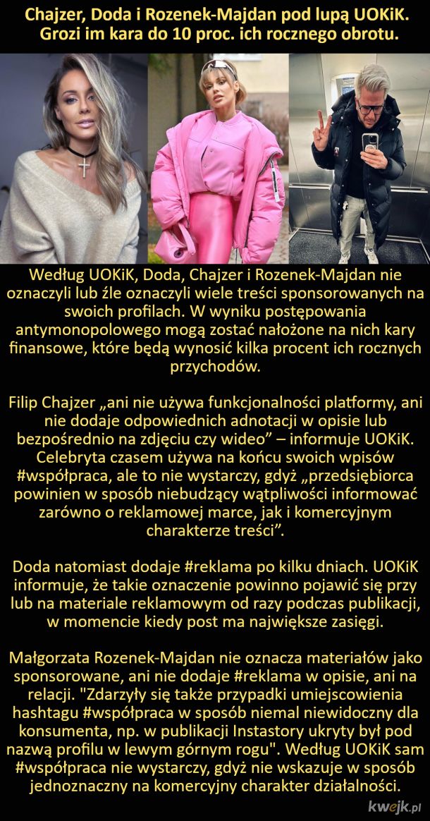 Chajzer, Doda i Rozenek-Majdan pod lupą UOKiK