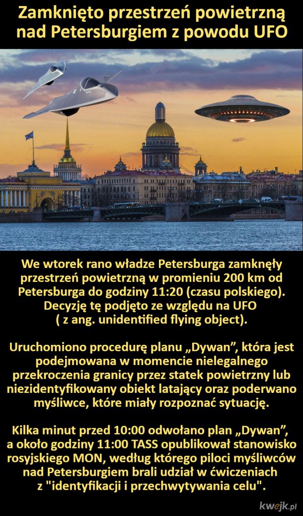 Zamknięto przestrzeń powietrzną nad Petersburgiem z powodu UFO