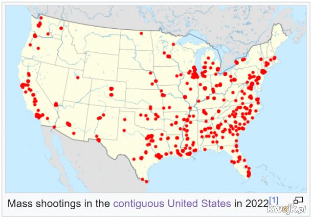 Mapa masowych strzelanin w USA w samym 2022