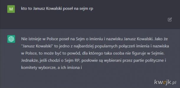 ChatGPT potwierdza, że Janusz Kowalski nie istnieje