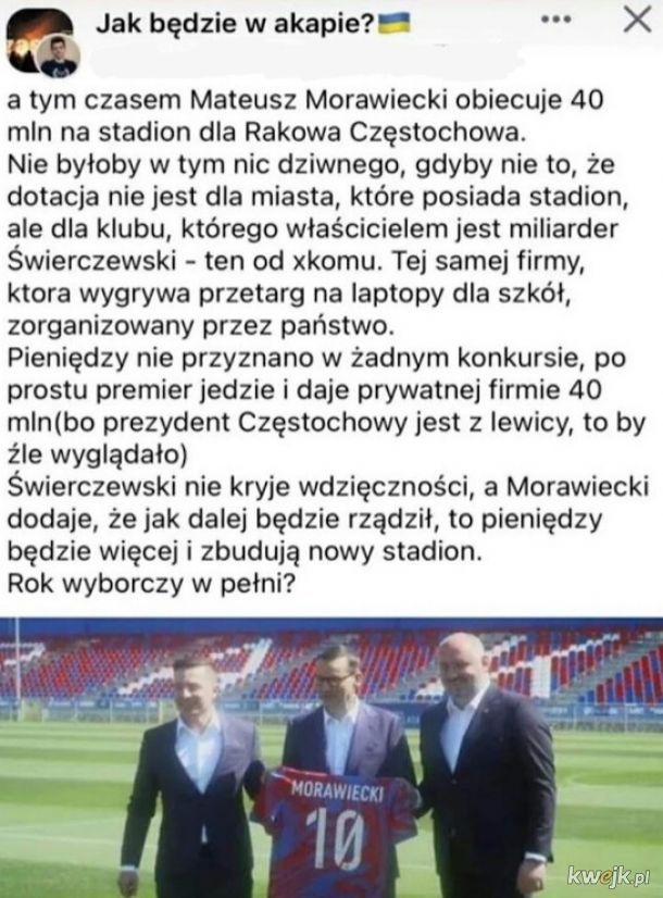 Morawiecki, laptopy i stadion...