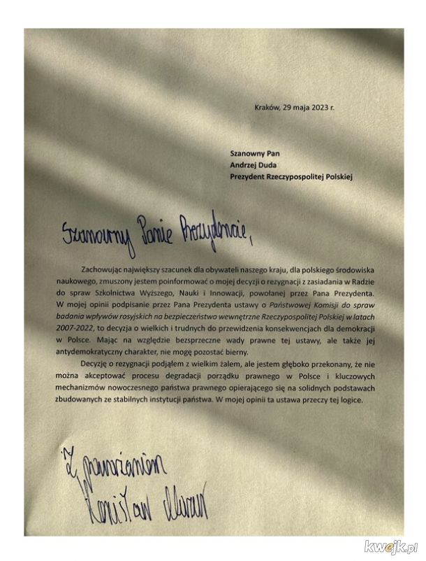Profesor Stanisław Mazur, po podpisaniu przez Andrzeja Dude "Lex Tusk", na znak protestu, rezygnuje z zasiadania w Prezydenckiej Radzie Naukowej