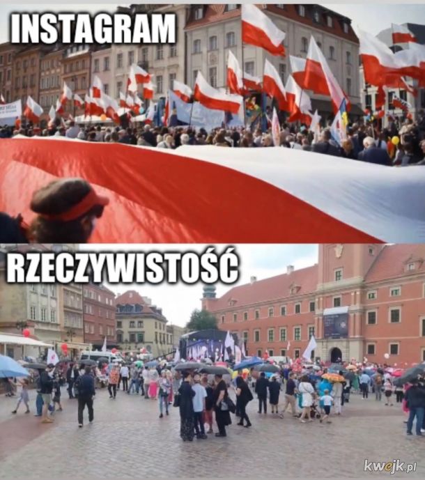 Już widzę pasek w Wiadomościach TVP... Tusk zesłał deszcz na ludzi na Marszu xD