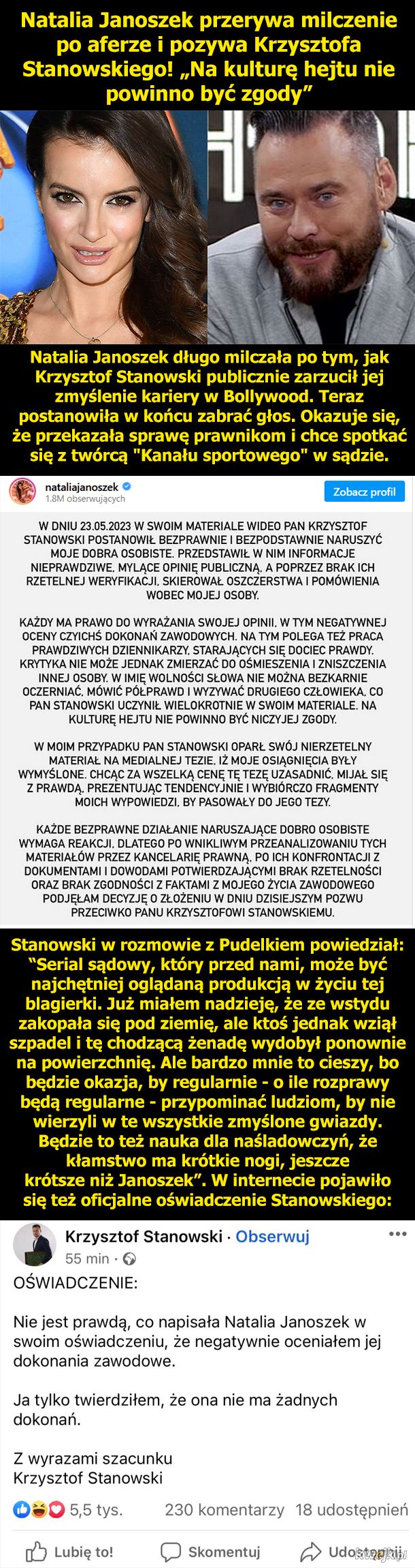 Natalia Janoszek pozywa Krzysztofa Stanowskiego