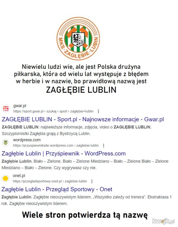 Wiele cenionych stron internetowych potwierdza, że istnieje tylko Zagłębie Lublin  - DUMA LUBLINA