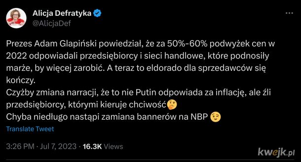 Zdaniem NBP polscy przedsiębiorcy są winni inflacji bardziej niż Putin, który był jej winny jeszcze pół roku temu! Polowanie na wroga narodu trwa! IKS DE