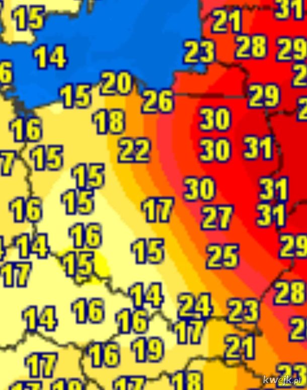 Aktualny kontrast termiczny nad Polską