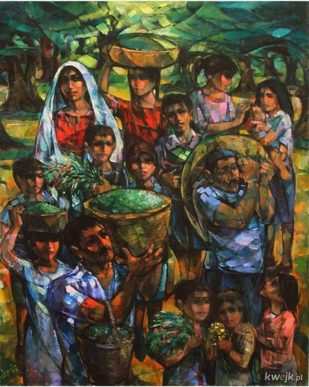 Zbiory oliwek, obraz nieznanego palestyńskiego malarza