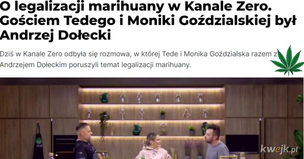 O legalizacji marihuany w Kanale Zero. Gościem Tedego i Moniki Goździalskiej był Andrzej Dołecki. źródło: weedweek.pl