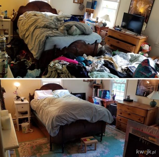Zdjęcia „przed i po” pokoi osób cierpiących na depresję