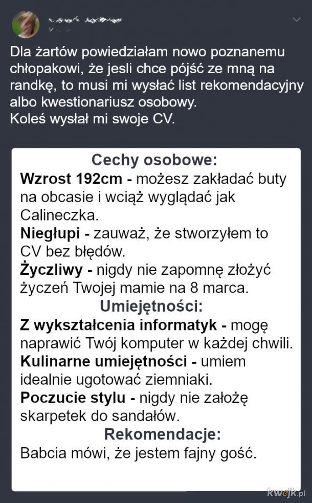 CV chłopaka