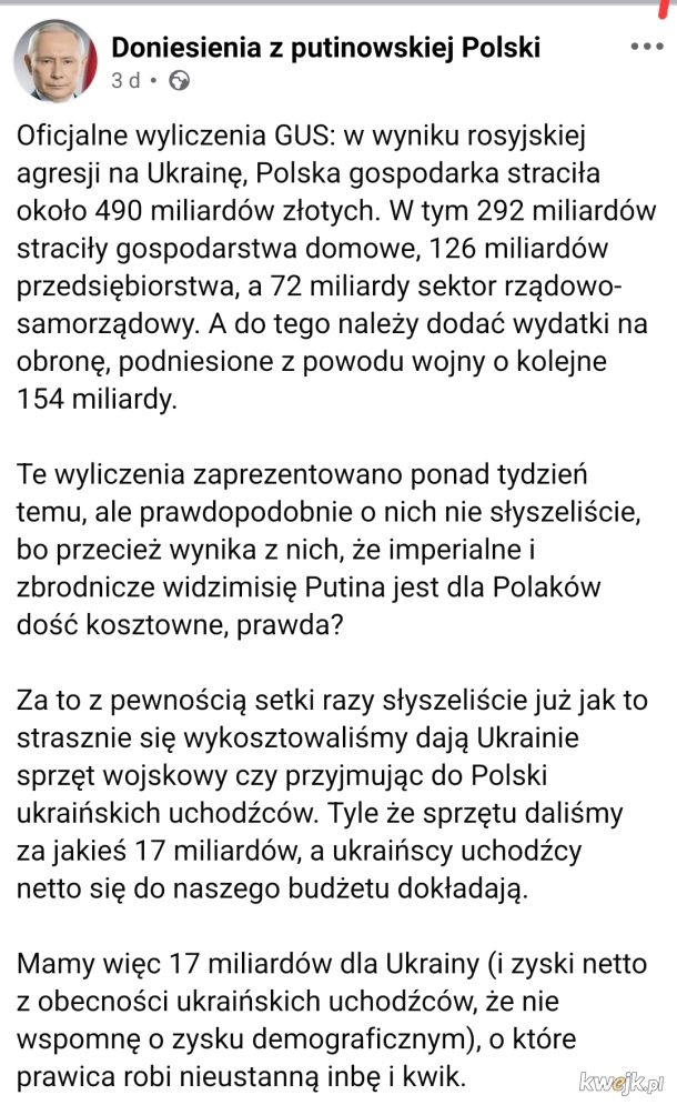 Tyle Ciebie kosztuje "nie nasza wojna"