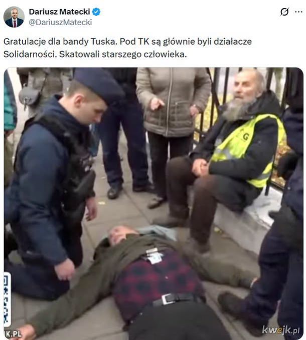 jakiego starszego człowieka skatowali ci byli działacze solidarności? Wałęsę? oj matecki, takie są skutki zapraszania pod TK byłych zomowców, jak niejaki duda