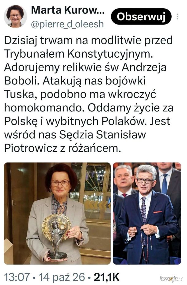 sendzia piotrowicz jako obrońca kurowskiej przed atakiem homokomando sprawdzi się wyśmienicie, sprzeda każdemu po ciumku i się rozejdą, a jeszcze wyposażony jest w różaniec, można spać spokojnie
