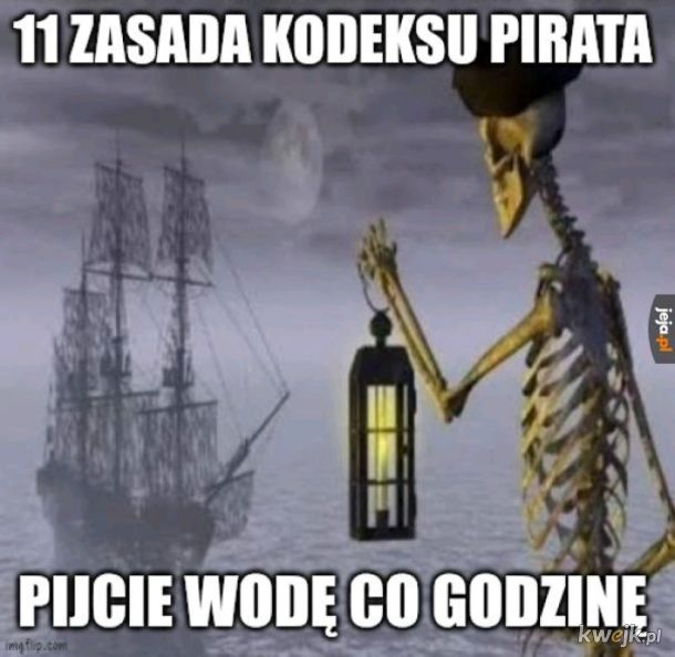 11 zasada kodeksu pirata pijcie wodę co godzinę 