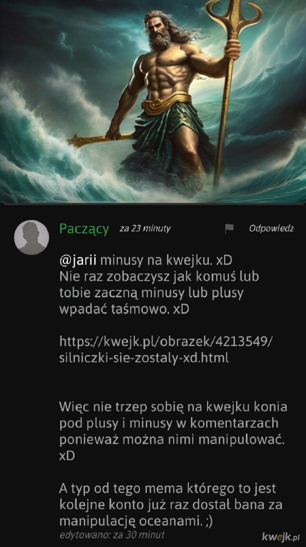 Bóg grecki, olimpijczyk, walczył z niegodziwością klanu Adminów prześladujących mu oceAny
